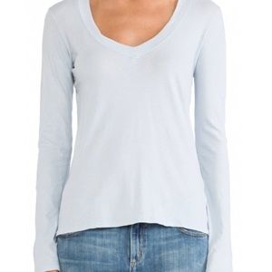 James Perse Slub Casual V Blue Long Sleeve Tee
